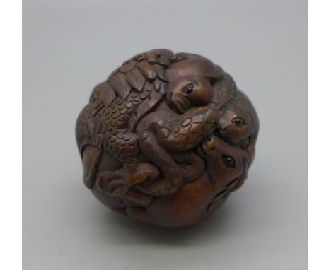 An ironwood zodiac netsuke, signed, 43mm approximately 