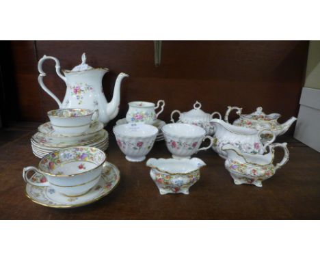 A Hammersley Dresden Spray tea for two tea set, lacking one tea plate, a Royal Doulton Rossell part tea set and a Royal Alber