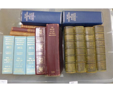 A collection of books, including The History of The Football Association, Stone's Justices' Manual 1975, vol. 1, 2 and 3, fou