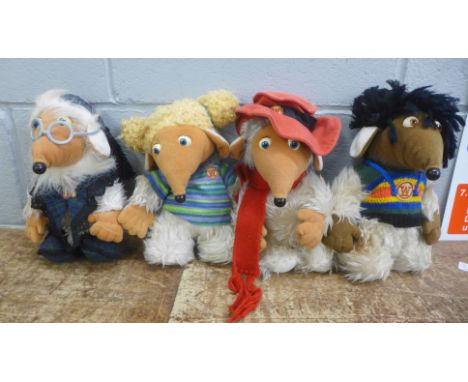 A set of four First Love Wombles soft toys, Orinoco, Great Uncle Bulgaria, Stepney and Alderney 