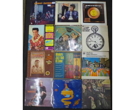 Twelve rock LP records, 1960's and 1970's, including Bob Dylan, Elvis Presley, Kinks, Scott Walker 