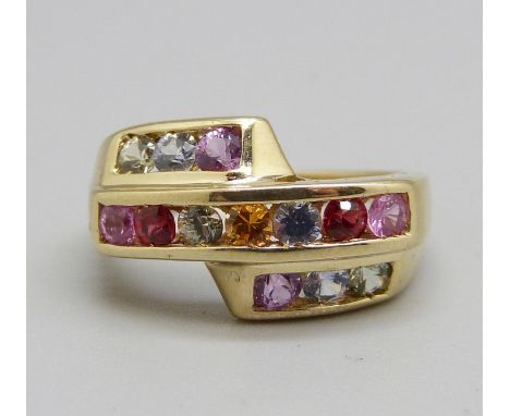 A 9ct gold, multi gem set ring, 2.7g, K 