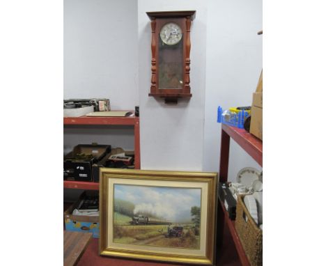 A Hermle Westminster Chimes Wall Clock, Breekin, steam train print. (2)