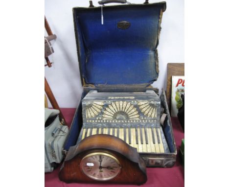 Casali Italian Blue Marbelette Covered Accordion, in case. Bentima mantle clock. (2)