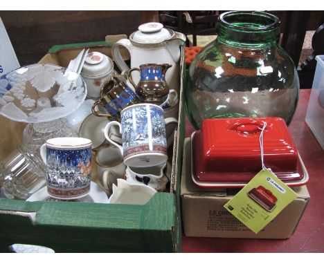 Caithness Paperweights, Le Creuset butter dish, Denby coffee ware, other ceramics:- One Box. Glass carboy.