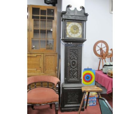 A XVIII Century and Later Carved Oak Long Case Clock, 'John Lister, Halifax', the head, trunk and base all profusely carved, 
