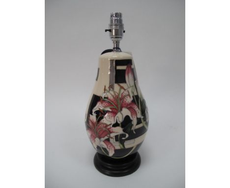 A Moorcroft Pottery Lamp Base, painted in the 'stargazer Lily' design, shape L117/9.