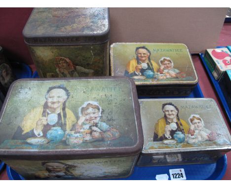Vintage Tins - Mazawattee Tea tins, three featuring Granny and Granddaughter, another featuring ladies from all four home nat