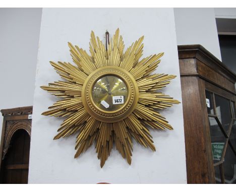 Metamec Sunburst Gilt Wooden Framed Wall Clock, 45cm wide.