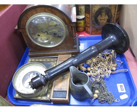 Early XX Century Mahogany Dome Cast Mantle Clock, with Westminster Chimes movement, Chinese bamboo effect table lamp, Walter 