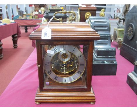 A Late XX Century Mahogany Cased Bracket Clock, the silvered and brass chapter ring with Roman numerals, the subsidiary secon