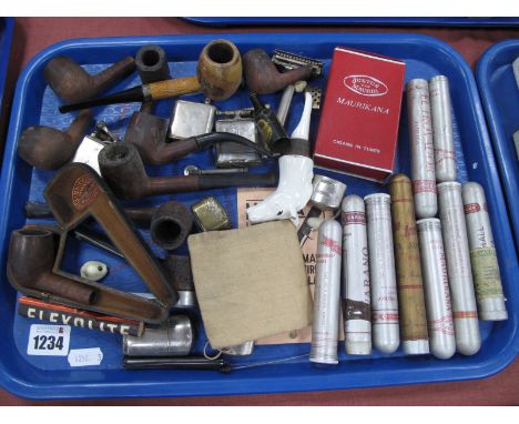 Polo Lighter, other lighters, pipes including 'Old Bond Real Briar', City De Luxe, Aiwon, Hll Exeter, The Brentford, cigar ho