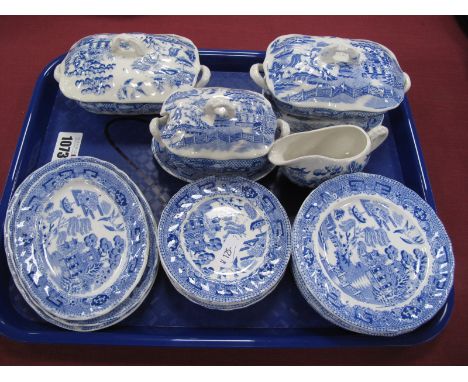 An Early XX Century Bisto Pottery Miniature Dinner Service, printed in blue with 'Willow' pattern, printed and impressed mark