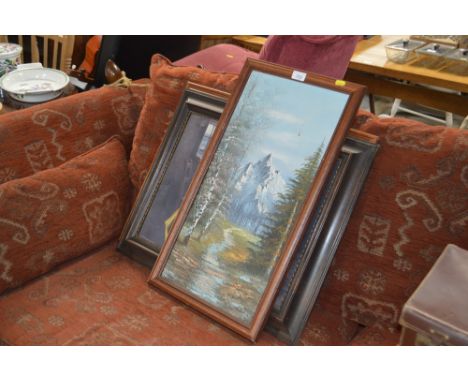A quantity of various pictures and prints to include an oil on board of a seascape