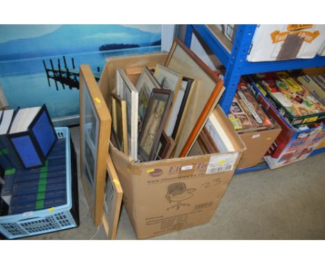 A box of various pictures and prints; various frames etc