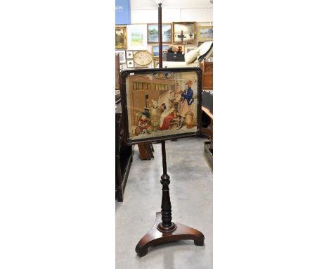 Victorian rosewood adjustable pole screen with pictorial tapestry panel, 150 cm high
