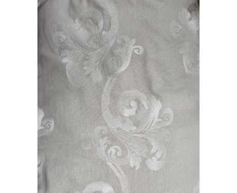 A pair of pale grey interlined curtains with floral motifs, 215 cm long x 195 cm wide