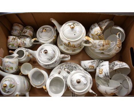 A 20th century Japanese Kutani tea service for six (missing one cup) with bamboo and owl decoration to/w two other 20th centu