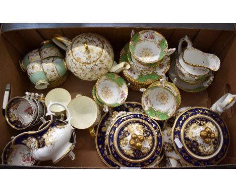 A Regency Staffordshire part tea/coffee service painted and gilded with floral decoration to/w Edwardian Copeland floral pain