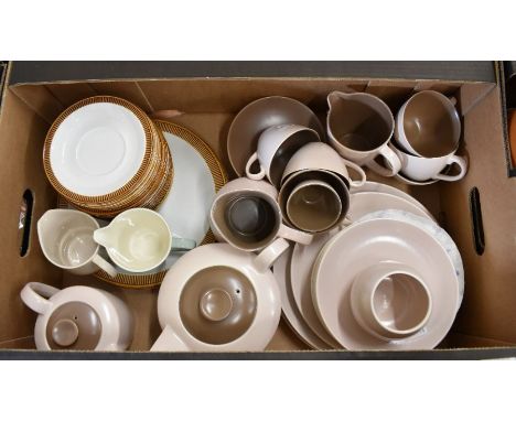 A vintage Poole twin-tone sepia and mushroom tea/coffee service (6 settings) to/w other 1960s Poole 'Chestnut' pattern dinner