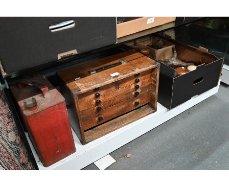 Three vintage tool-chests fitted with drawers to/w a large quantity of tools and metalware, and two vintage fuel-cans