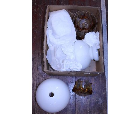 A selection of vintage glass ceiling shades, shipping unavailable 