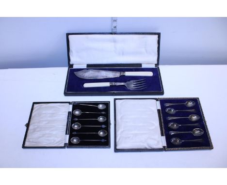 Three cased sets of vintage cutlery 