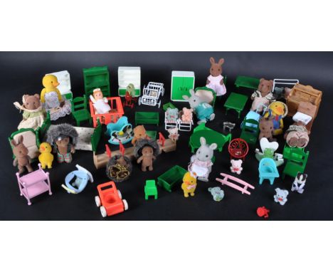 A collection of vintage 1980s Epoch / Tomy made Sylvanian Families figures and furniture accessories. Figures to include Frog