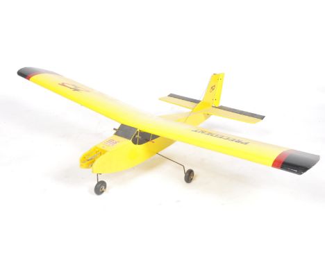 A large scale scratch built RC Radio Control model plane. Lightweight wooden frame with vinyl exterior and radio gear beneath