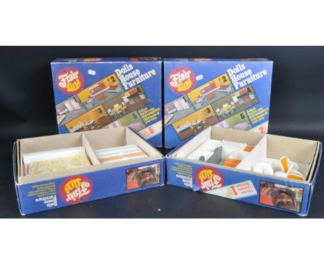 A collection of x4 vintage Model Toys / Fairline dolls house plastic furniture sets comprising sets No. 1 Bedroom, 2 Sitting 