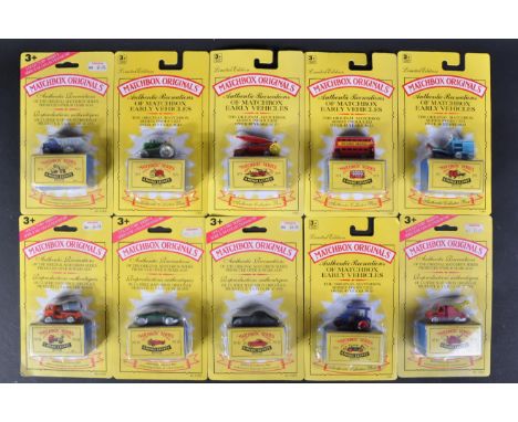 A collection of x10 Limited Edition Moko Lesney Matchbox re-issue diecast carded models. Examples to include; No. 9 Fire Engi