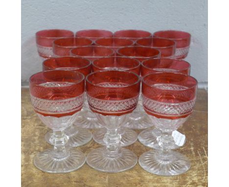 A 20th Century set of St Louis Trianon ruby and clear cut wine glasses (15) 