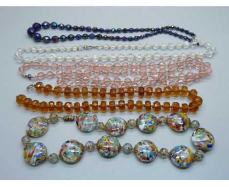 Vintage glass bead necklaces and loose amber beads 