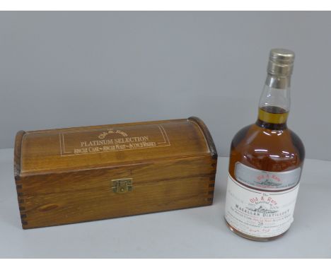 A bottle of whisky; Old &amp; Rare Single Cask Single Malt Scotch Whisky, Macallan Distillery, Aged 28 Years, boxed with cert