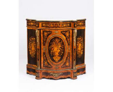 A Napoleon III low cabinetRosewood, jacaranda, satinwood and various dyed timbersFloral inlaid decorationOne door and inner s