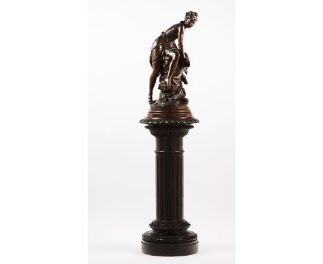 Charles Octave Levy (1820-1899)"La Source"Patinated bronze sculptureSigned "CH LEVY"On a carved chestnut columnHeight: 86 cm 
