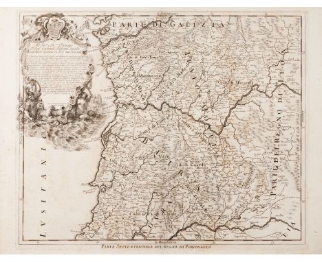 A Baroque map of the Kingdom of PortugalPrinted on two leavesSuperbly decorated with two large cartouches: one with dedicatio