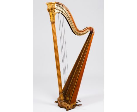 A Symphonic harp, Sebastian ErardMaple woodCarved and gilt decorationFluted column and crown/capital of raised foliage and ra