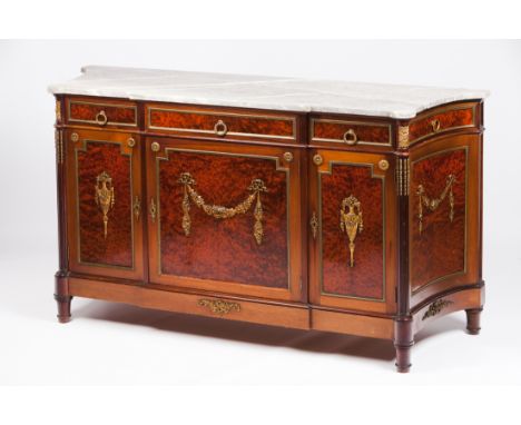 A Louis XVI style cupboardMahogany and bird's eye veneeredGilt bronze hardware"Viana" marble topPortugal, 20th century(signs 