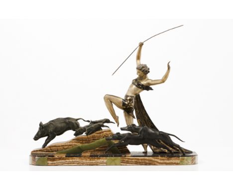 Limousin - Jacques (XX-XXI)Diana The HuntressPatinated and gilt bronze Art Deco sculptureMarble standSigned62x84x20 cm 