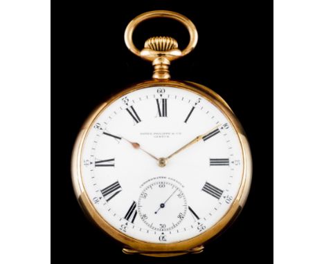 A Patek Philippe Chronometro GondoloGold 750/1000 pocket watchWhite enamelled dial of Roman numbering and seconds wheelEngrav