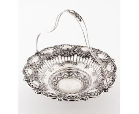 A basketPortuguese silverPierced and raised of architectural and  foliage motifs and beaded friezes decorationArticulated und