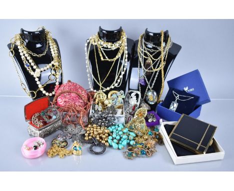A Collection of Various Vintage and Contemporary Costume Jewellery, Ladies Powder Compact, Trinket Box, Necklaces, Brooches e