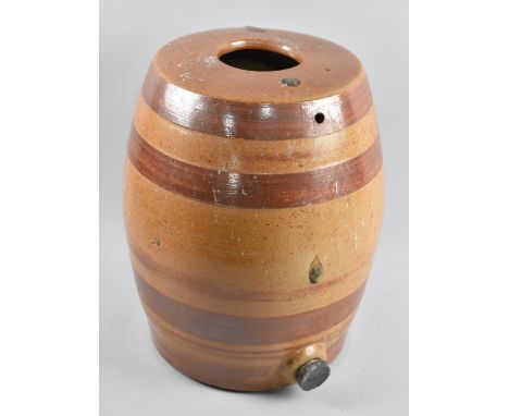 An Edwardian Treacle Glazed Ceramic Barrel, 36cm high 
