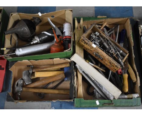 Three Boxes of Various Tools to include Hammers, Oil Cans, Files Etc 