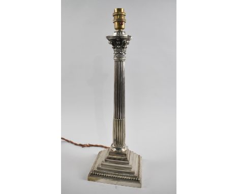 An Early 20th Century Table Lamp Base in the Form of a Reeded Corinthian Column on Stepped Plinth Base, 44cms high, Some Dama