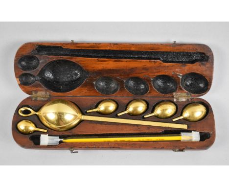 A Mid 20th Century Cased Brass Hydrometer or Saccharometer, Probably By Oertling, Complete with Thermometer, Hinged Lid Stamp