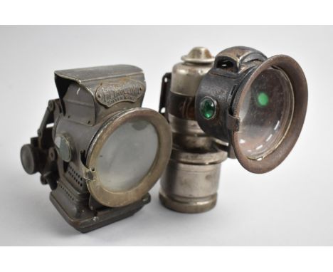 Two Late Victorian Motorcycle Lamps, The Lucas Petroleum Silver King and a Carbide Lamp 