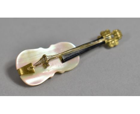 A 20th Century Gilt Metal and Mother of Pearl Brooch in the Form of a Double Bass, 5cm Long 