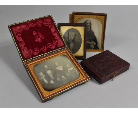 Two Boxed Daguerreotypes to Include Family Portrait 8cm and 6cm wide, Together with a Further Two with Loss, Condition Issues